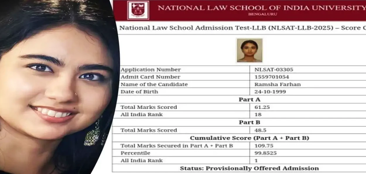 ৰামছা ফাৰহান আৰু এনএলএছএটি-এলএলবি পৰীক্ষাত তেওঁৰ মাৰ্কশ্বীট