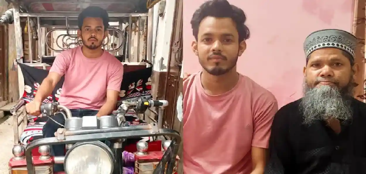 মহম্মদ চুহেইল ই-ৰিক্সা চলায় থকা এক দৃশ্য আৰু তেওঁৰ পিতৃৰ সৈতে