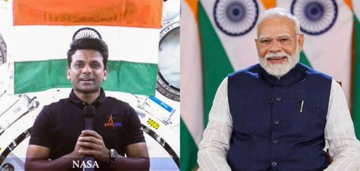 প্ৰধানমন্ত্ৰী মোদীৰ সৈতে কথা পতাৰ সময়ত  শুভাংশু শুক্লা (প্ৰতিনিধিত্বমূলক ফটো)