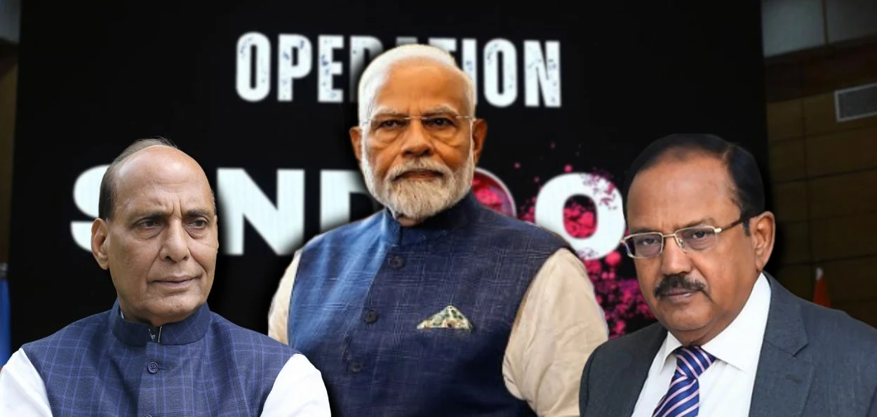 প্ৰধানমন্ত্ৰী নৰেন্দ্ৰ মোদী, প্ৰতিৰক্ষা মন্ত্ৰী ৰাজনাথ সিং আৰু  এন এছ এ অজিত ডোভাল
