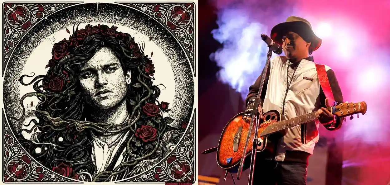 শিল্পী শান্তনু হাজৰিকাই অংকন কৰা জুবিন গাৰ্গৰ এখন চিত্ৰ আৰু জুবিন গাৰ্গ