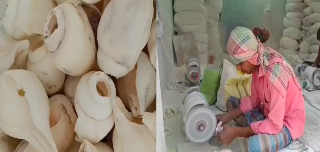 হিন্দু নাৰীৰ 'সৌভাগ্যৰ প্ৰতীক’ শংখৰ খাৰু প্ৰস্তুত কৰিছে মুছলমান শিল্পীয়ে