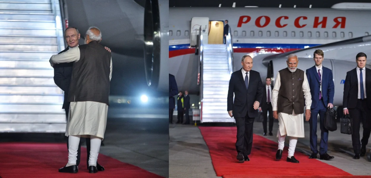 প্ৰধানমন্ত্ৰী নৰেন্দ্ৰ মোদীয়ে ৰাছিয়াৰ ৰাষ্ট্ৰপতি ভ্লাদিমিৰ পুটিনক উষ্ম আলিংগনেৰে আদৰণি জনায়