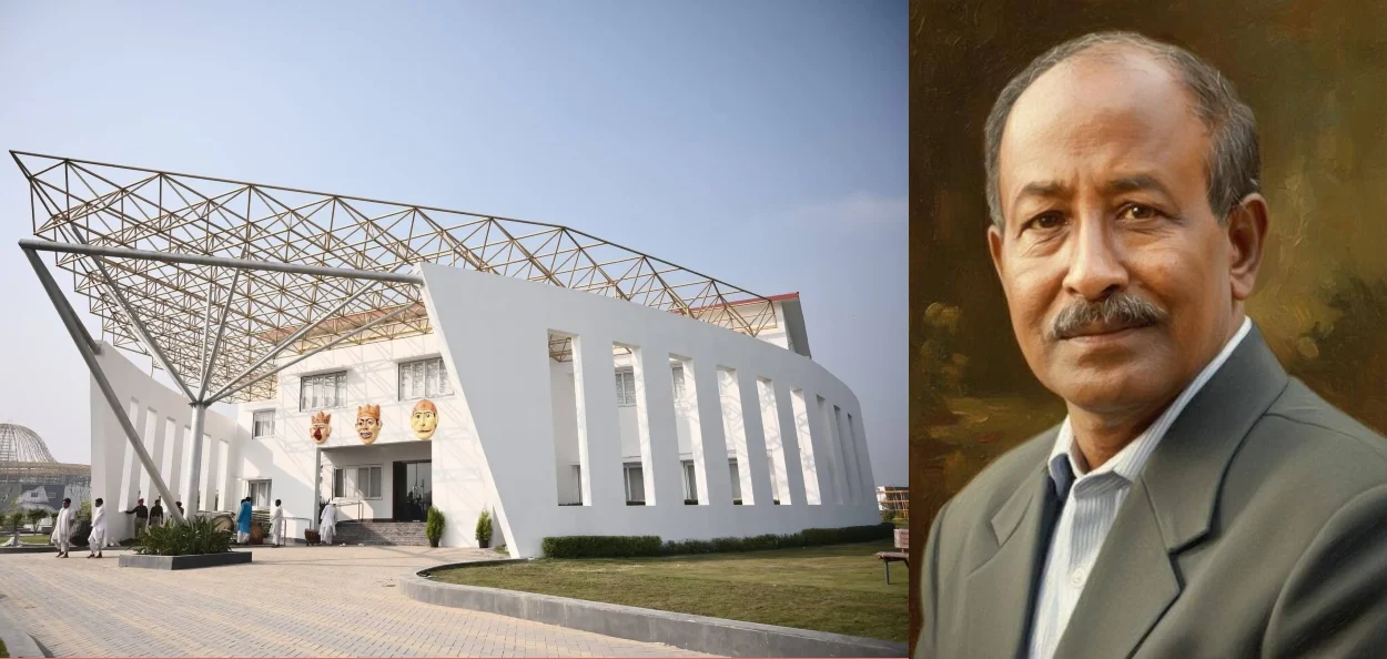 বৰদোৱা প্ৰকল্পৰ কিছু অংশৰ দৃশ্য(বাওঁফালে) আৰু শিল্পী নুৰুদ্দিন আহমেদ(সোঁফালে)