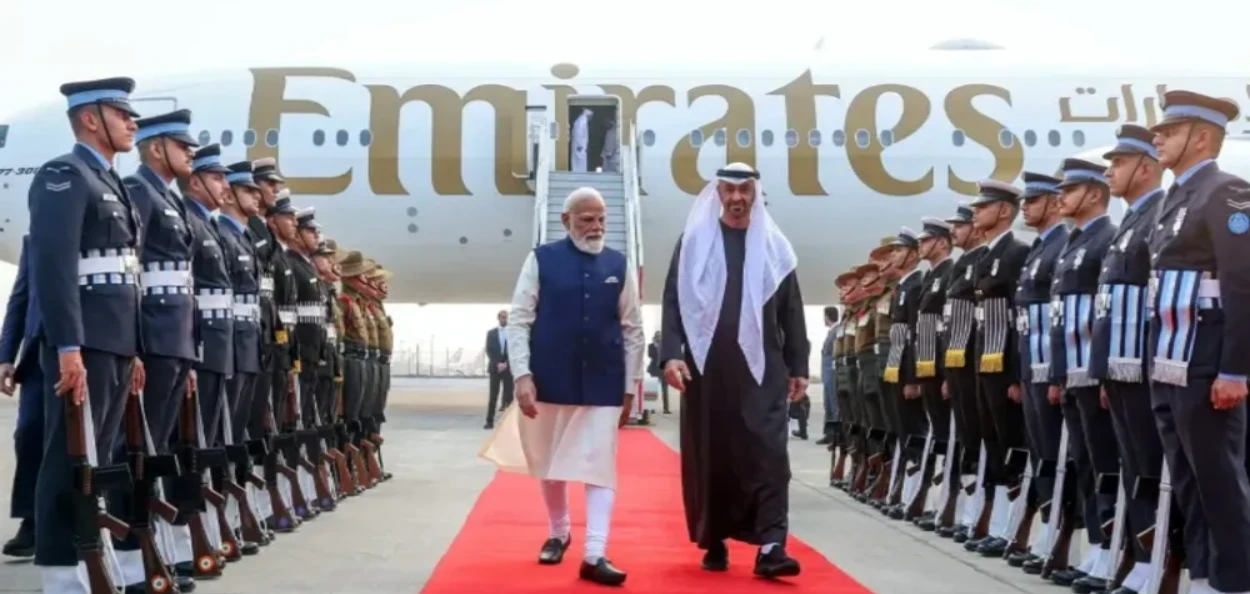 প্ৰধানমন্ত্ৰী নৰেন্দ্ৰ মোদীৰ সৈতে সংযুক্ত আৰব আমিৰশ্বাহীৰ ৰাষ্ট্ৰপতি মহম্মদ বিন জায়েদ আল নাহিয়ান