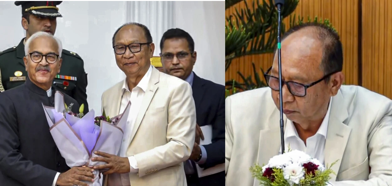 মণিপুৰৰ মুখ্যমন্ত্রী হিচাপে খেমচান্দ সিঙৰ শপত গ্রহণ; কুকি আৰু নগা সম্প্ৰদায়ৰ পৰা দুজনৰ উপ-মুখ্যমন্ত্ৰী হিচাপে শপত গ্রহণ