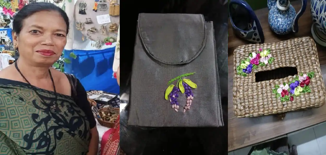 মুছফিকা হুছেইনৰ কাপৌ ফুলৰ ডিজাইনৰ ৰিবন এম্ব্ৰোইদাৰী   