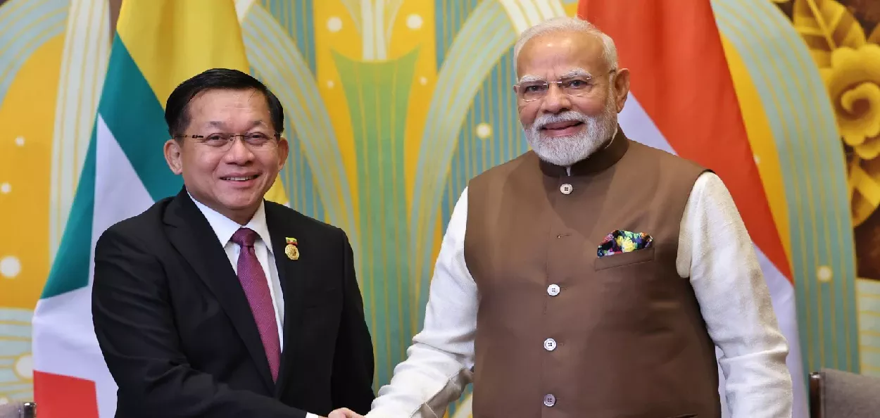 ম্যানমাৰৰ ৰাষ্ট্ৰপতি উ মিন আং হ্লেইঙ আৰু প্ৰধানমন্ত্ৰী নৰেন্দ্ৰ মোদী