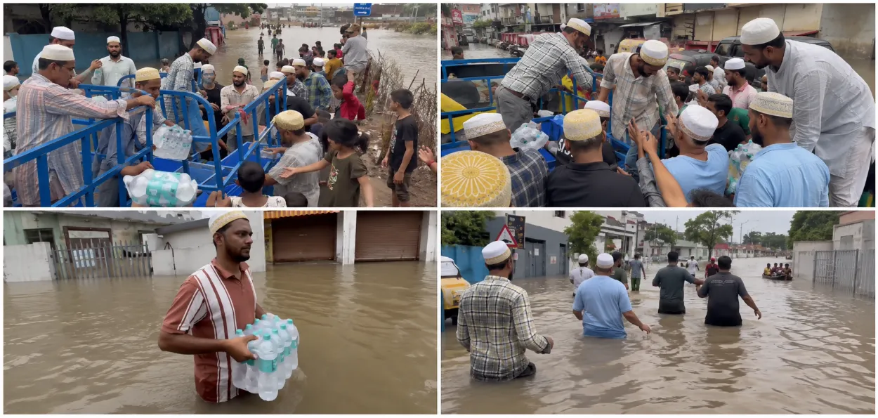 গুজৰাটৰ বানপীড়িতৰ কাষত মুছলমান স্বেচ্ছাসেৱক