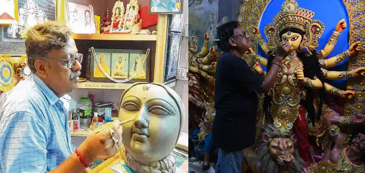 শিল্পী মণ্টু পাল নিজৰ ষ্টুডিঅ’ত মাতৃৰ মুখমণ্ডল সৃষ্টি কৰাত ব্যস্ত